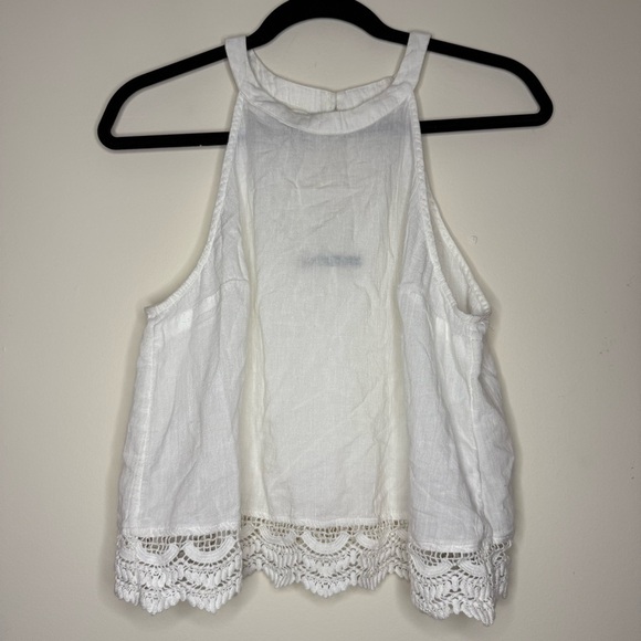 A+F Boho 100% Cotton Flowy White Swing Lace Halter Style Cropped Tank Top - Picture 2 of 8